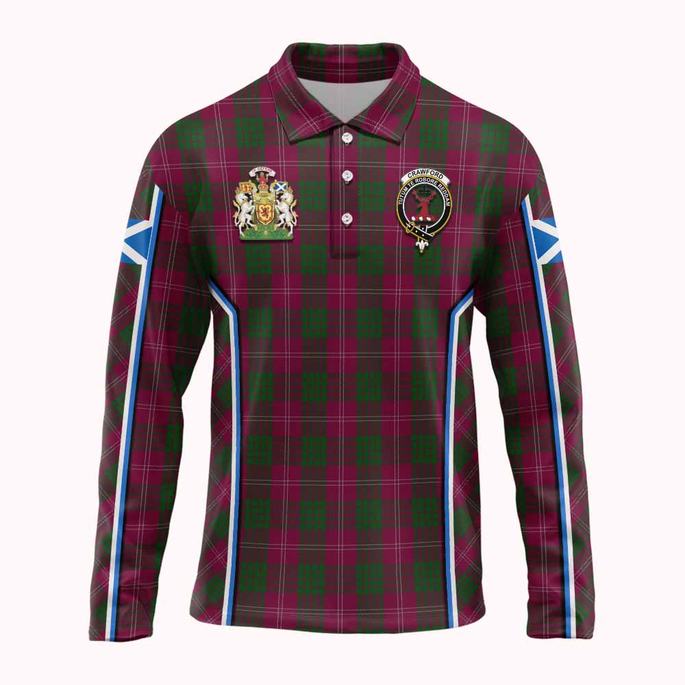 Crawford Tartan Crest Long Sleeve Polo Shirt Scotland Coat of Arm Flag Style - Tartan Vibes Clothing