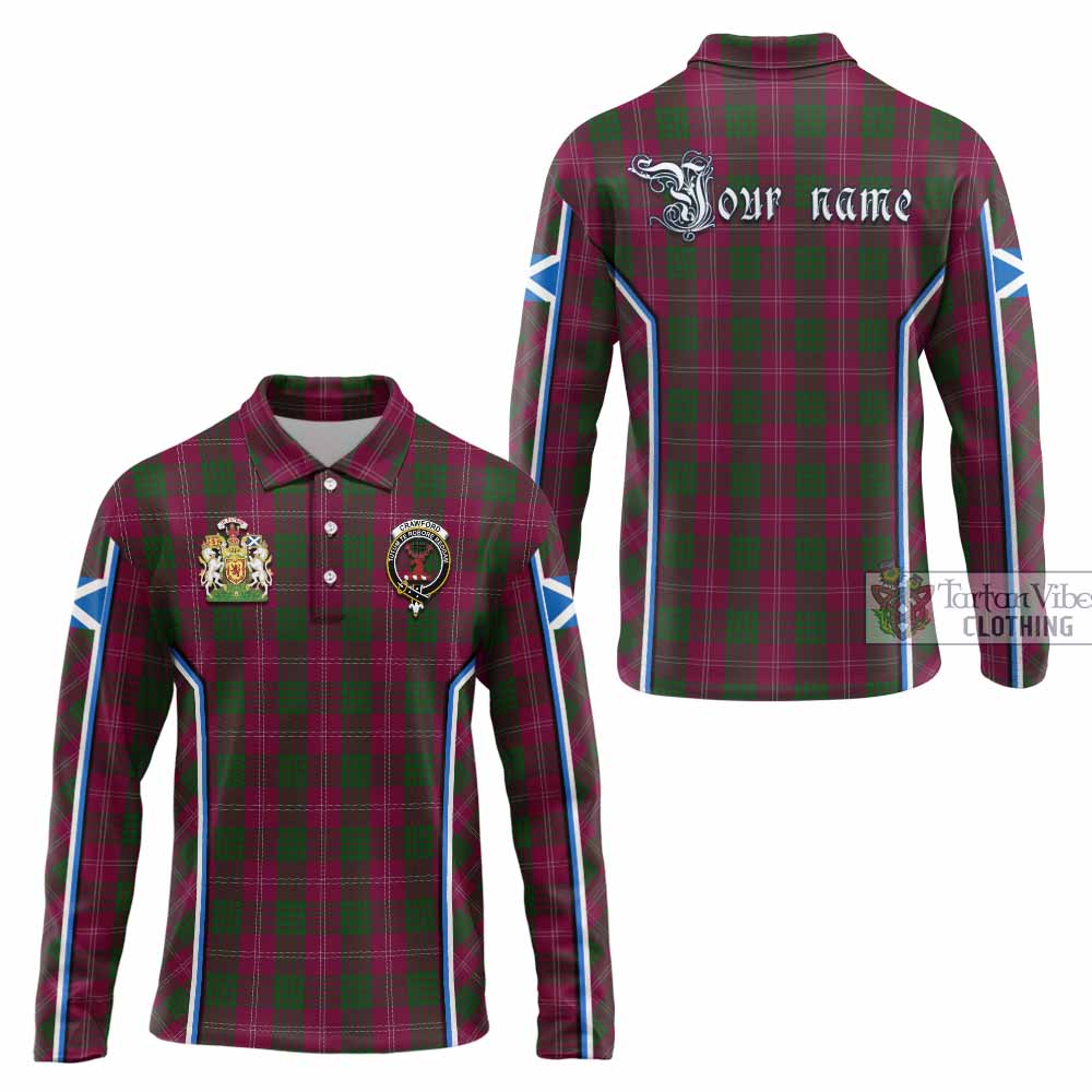 Crawford Tartan Crest Long Sleeve Polo Shirt Scotland Coat of Arm Flag Style - Tartan Vibes Clothing