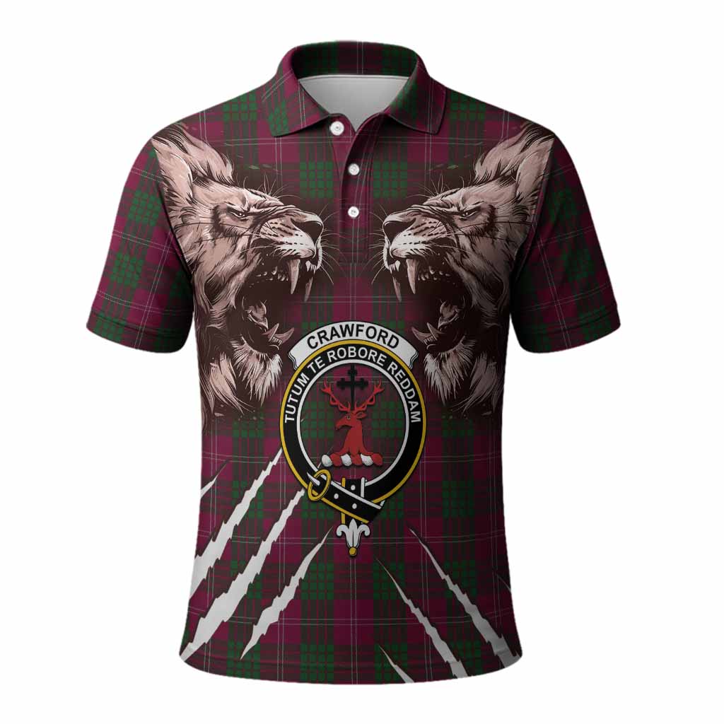 Crawford Tartan Crest Polo Shirt Ferocious Lion Style
