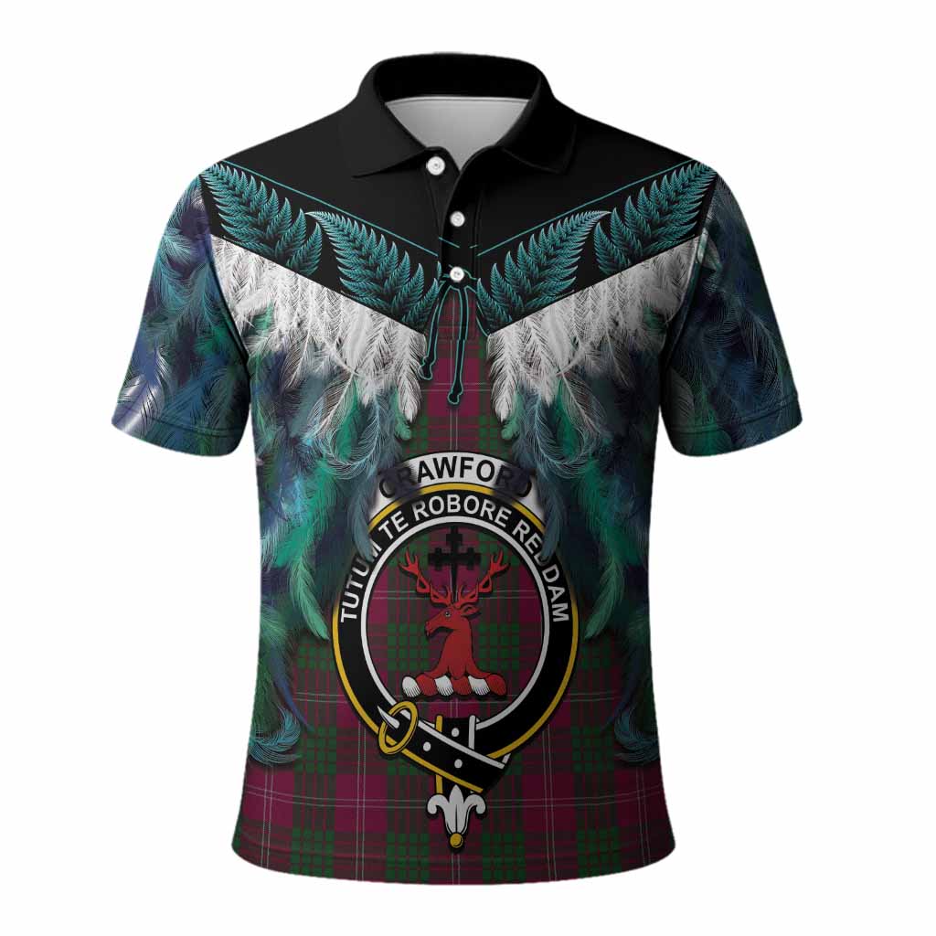 Crawford Tartan Crest Polo Shirt New Zealand Maori Korowai Cloak