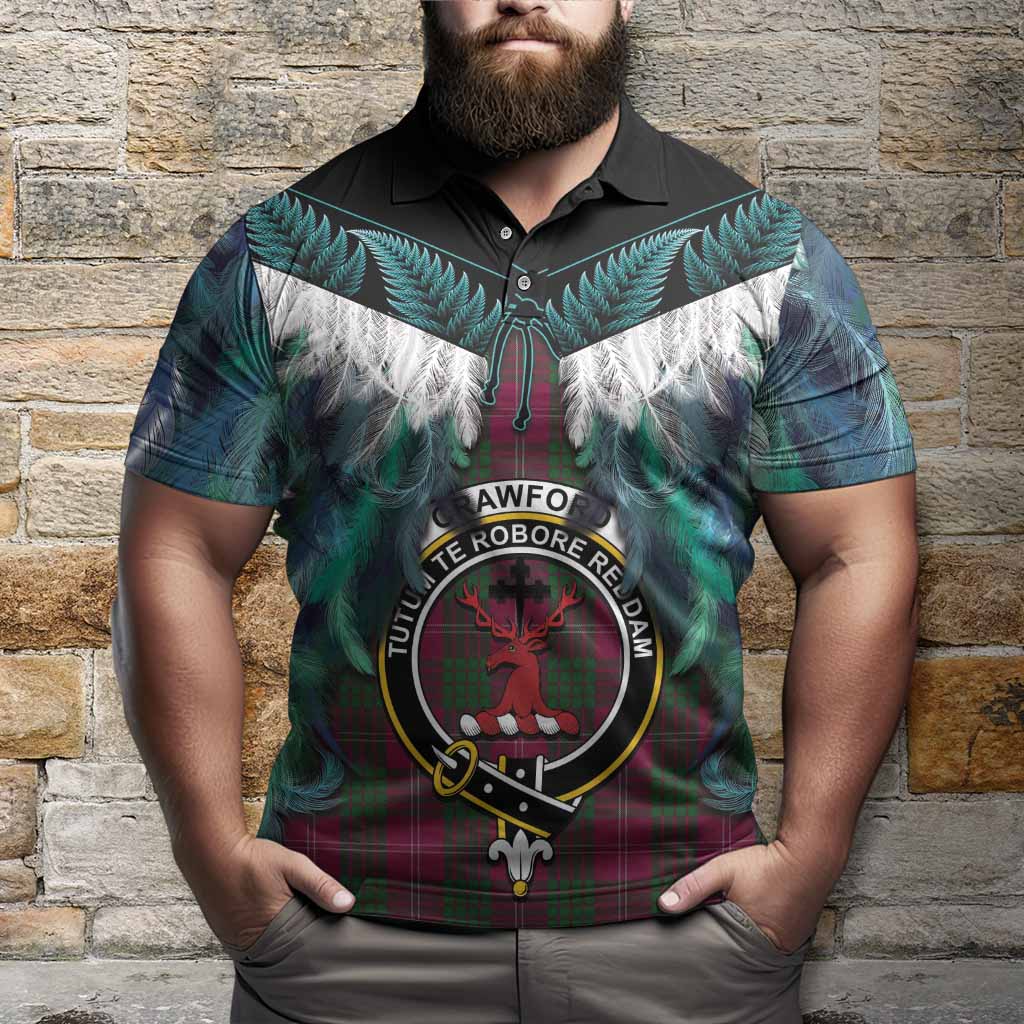 Crawford Tartan Crest Polo Shirt New Zealand Maori Korowai Cloak