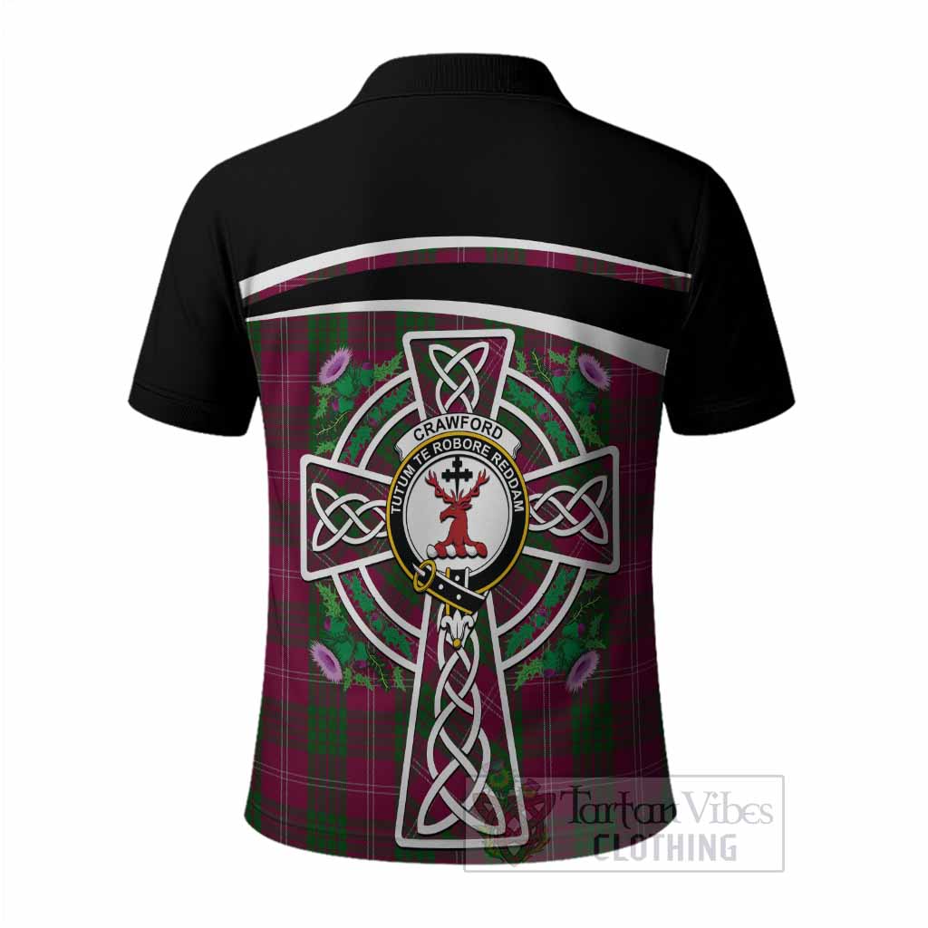 Crawford Tartan Crest Polo Shirt Scottish Thistle Celtic Cross Alba Gu Brath