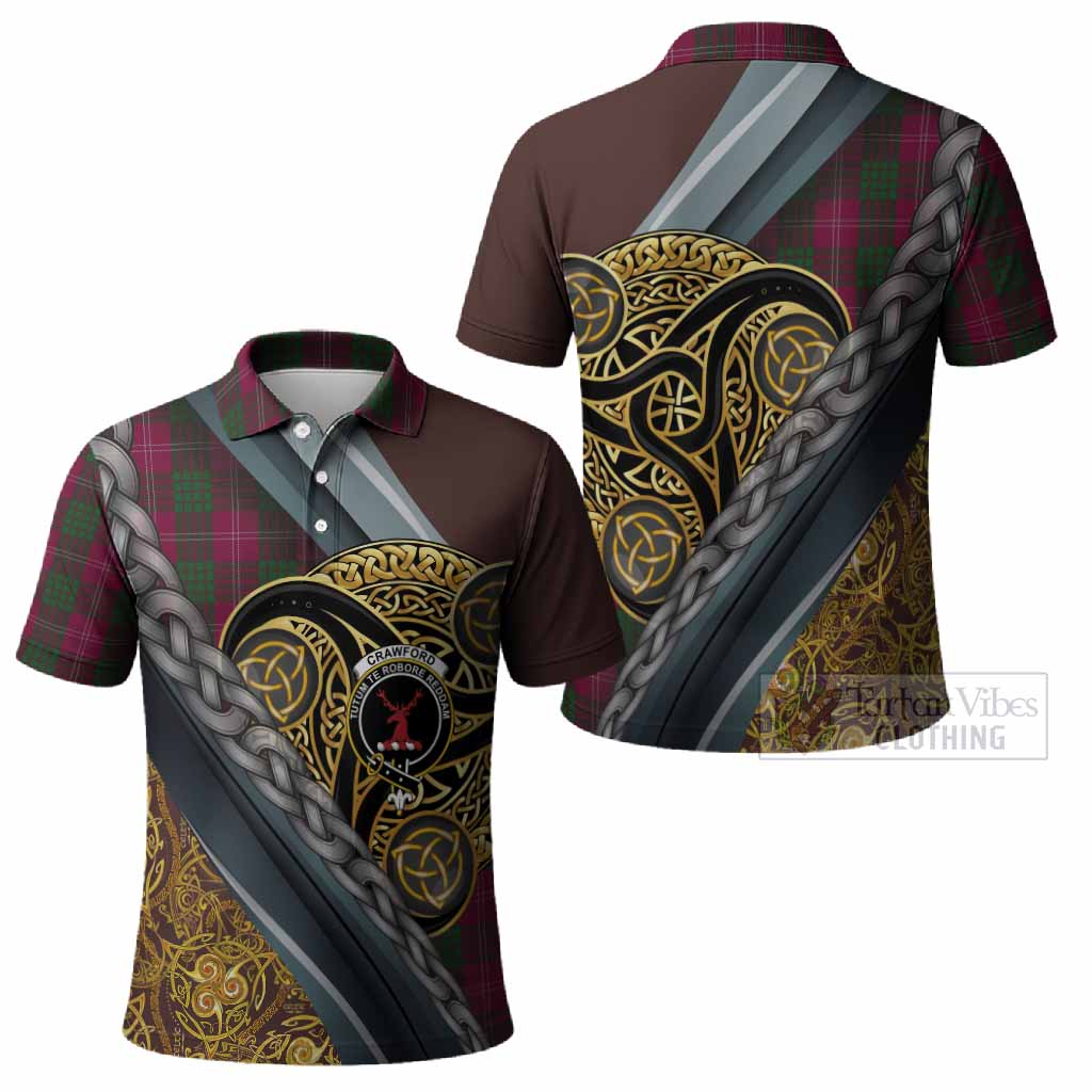 Crawford Tartan Crest Polo Shirt Scottish Triskele Celtic