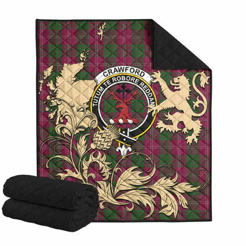 Crawford Tartan Crest Premium Quilt with Scottish Iconic Symbols 