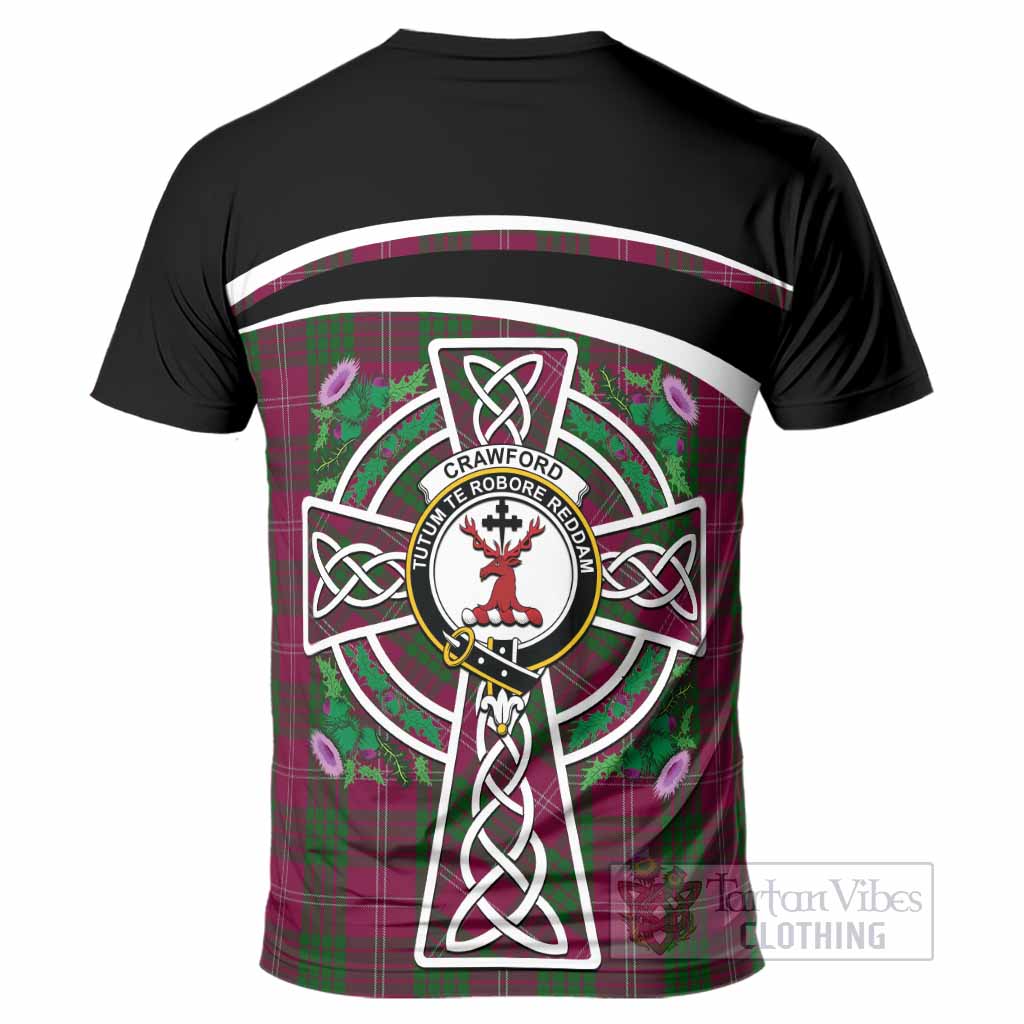 Crawford Tartan Crest T-Shirt Scottish Thistle Celtic Cross Alba Gu Brath