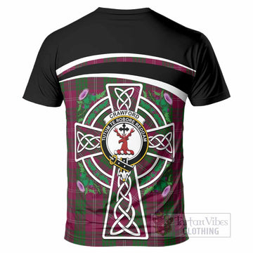 Crawford Tartan Crest T-Shirt Scottish Thistle Celtic Cross Alba Gu Brath