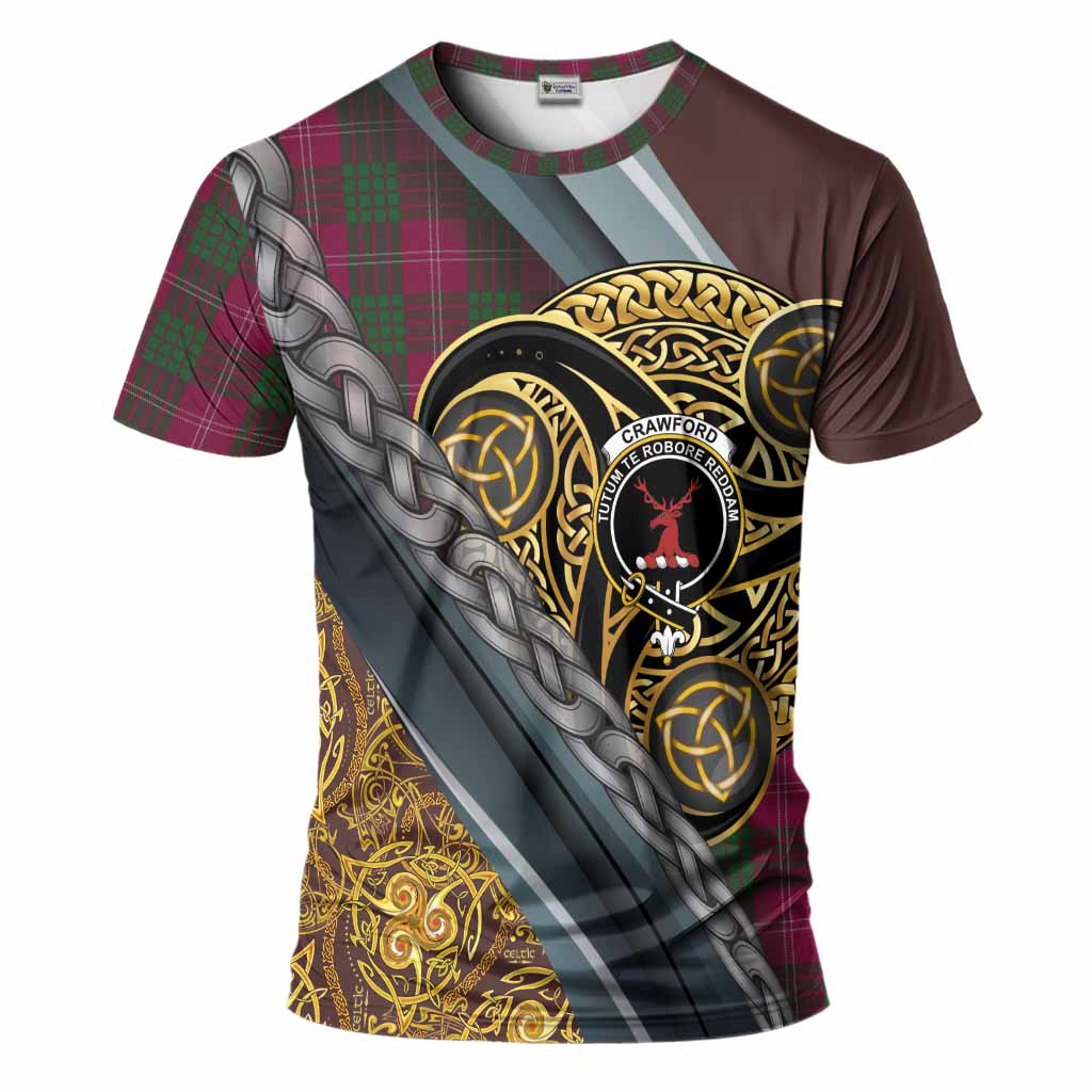 Crawford Tartan Crest T-Shirt Scottish Triskele Celtic