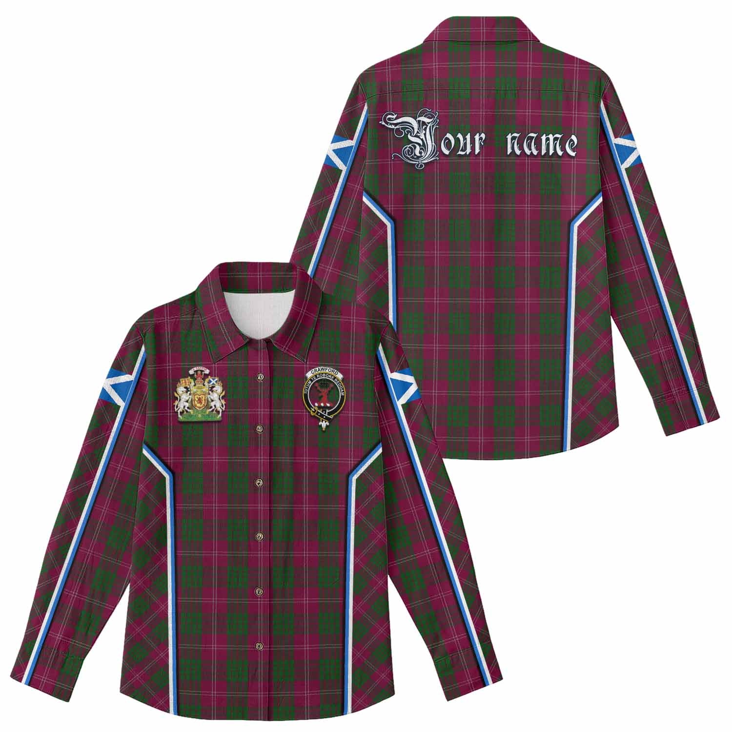 Crawford Tartan Crest Women Casual Shirt Scotland Coat of Arm Flag Style - Tartan Vibes Clothing