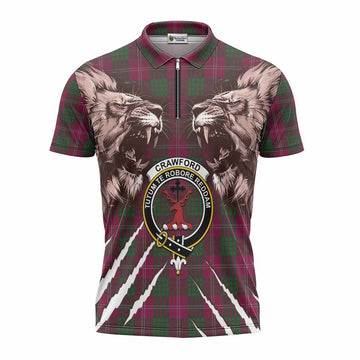 Crawford Tartan Crest Zipper Polo Shirt Ferocious Lion Style