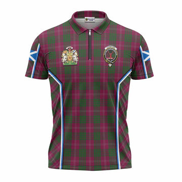 Crawford Tartan Crest Zipper Polo Shirt Scotland Coat of Arm Flag Style