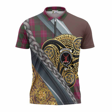 Crawford Tartan Crest Zipper Polo Shirt Scottish Triskele Celtic