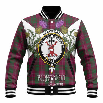 Crawford Tartan Family Crest Baseball Jacket Scottish Burns Night Thistle Floral