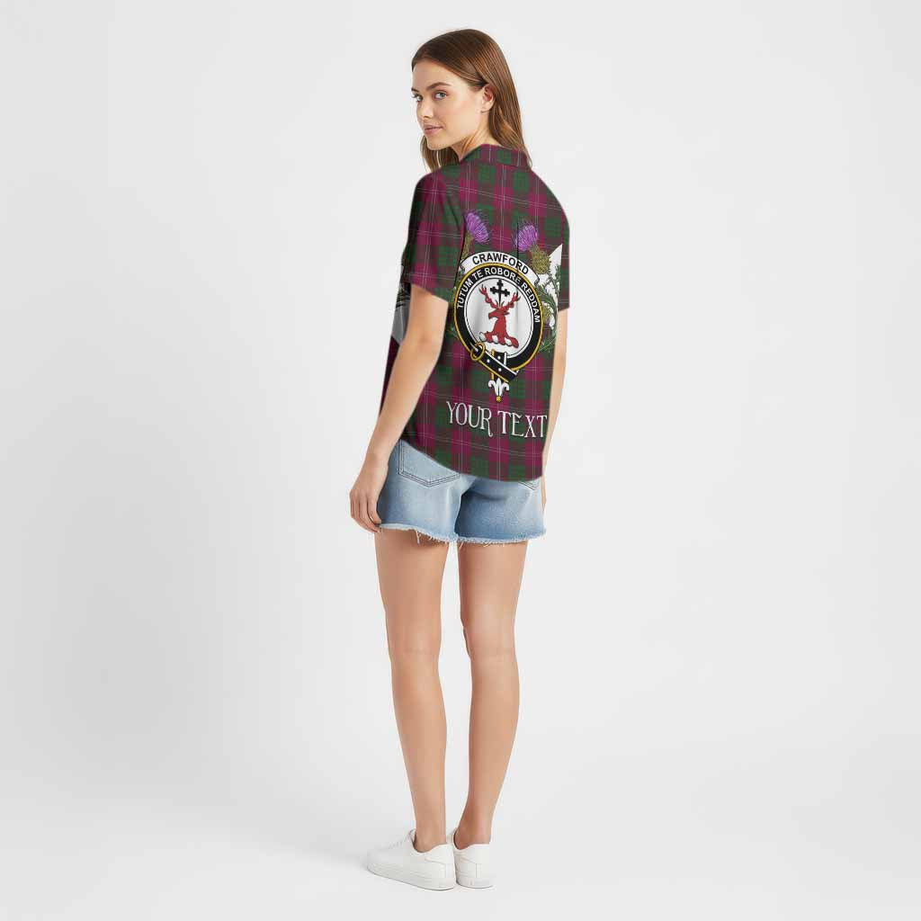 Crawford Tartan Family Crest Cotton Hawaiian Shirt Scottish Burns Night Thistle Floral