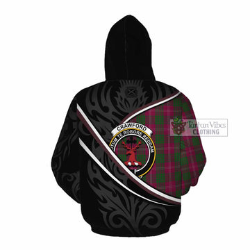 Crawford Tartan Family Crest Cotton Hoodie Celtic Scottish Thistle Floral - Tartan Vibes Clothing
