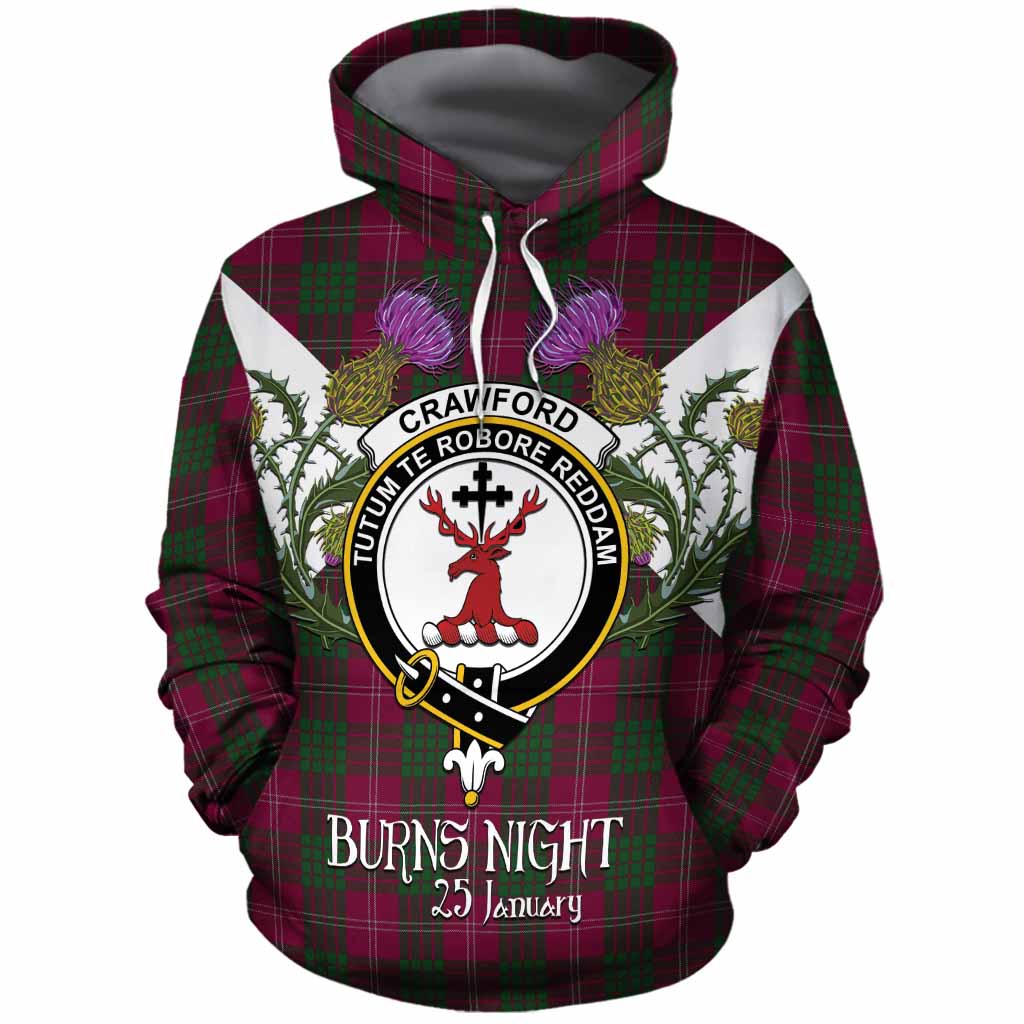 Crawford Tartan Family Crest Cotton Hoodie Scottish Burns Night Thistle Floral