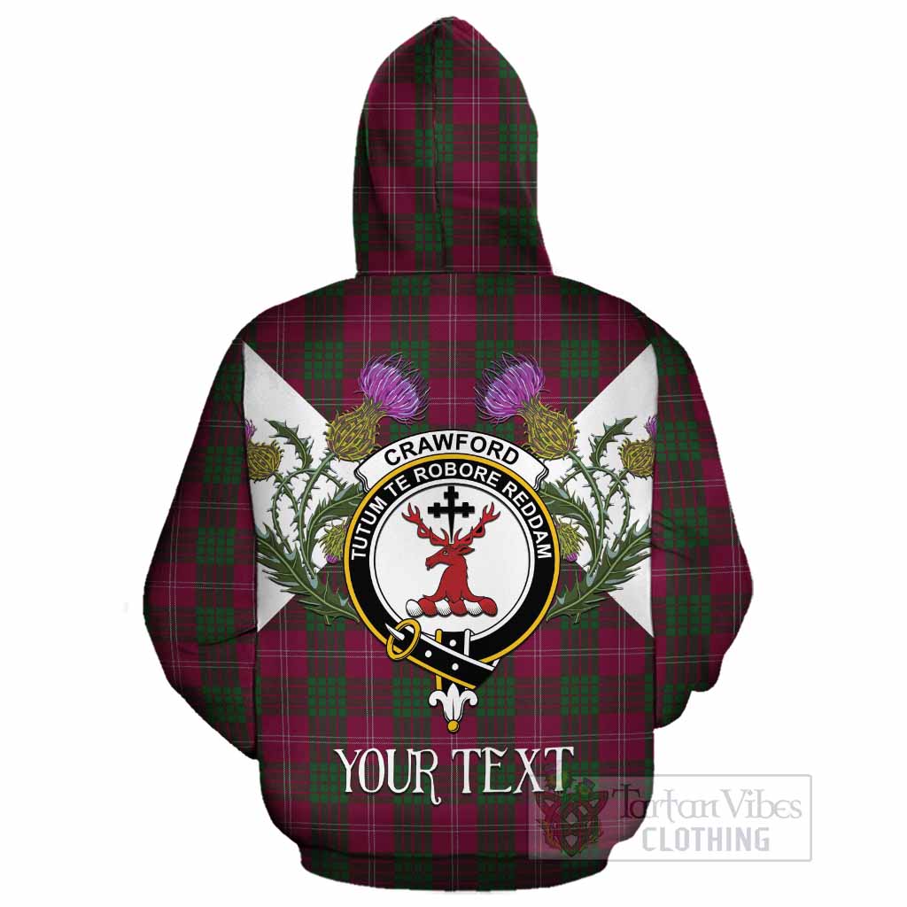 Crawford Tartan Family Crest Cotton Hoodie Scottish Burns Night Thistle Floral