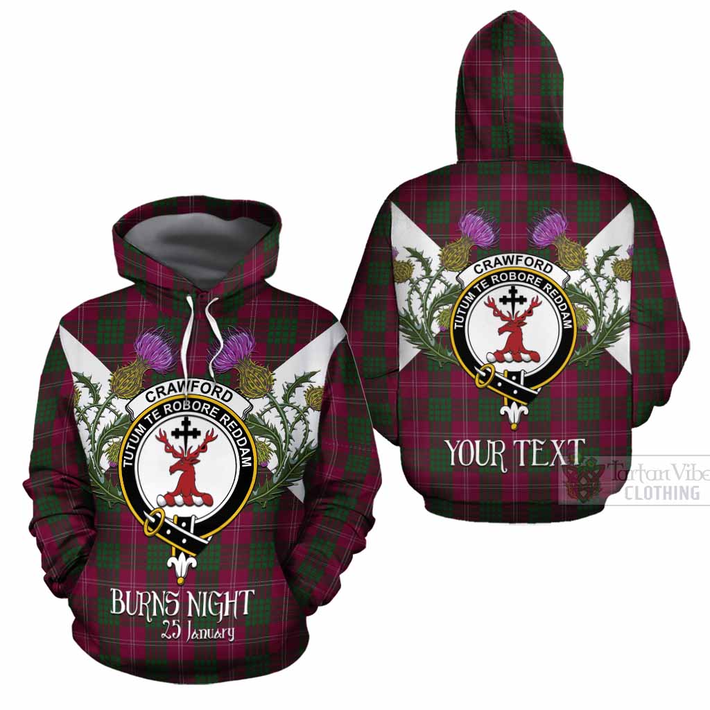 Crawford Tartan Family Crest Cotton Hoodie Scottish Burns Night Thistle Floral