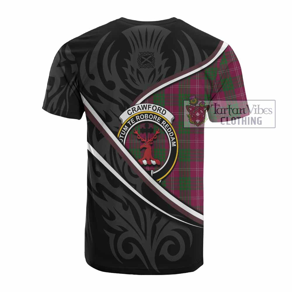 Crawford Tartan Family Crest Cotton T-shirt Celtic Scottish Thistle Floral - Tartan Vibes Clothing