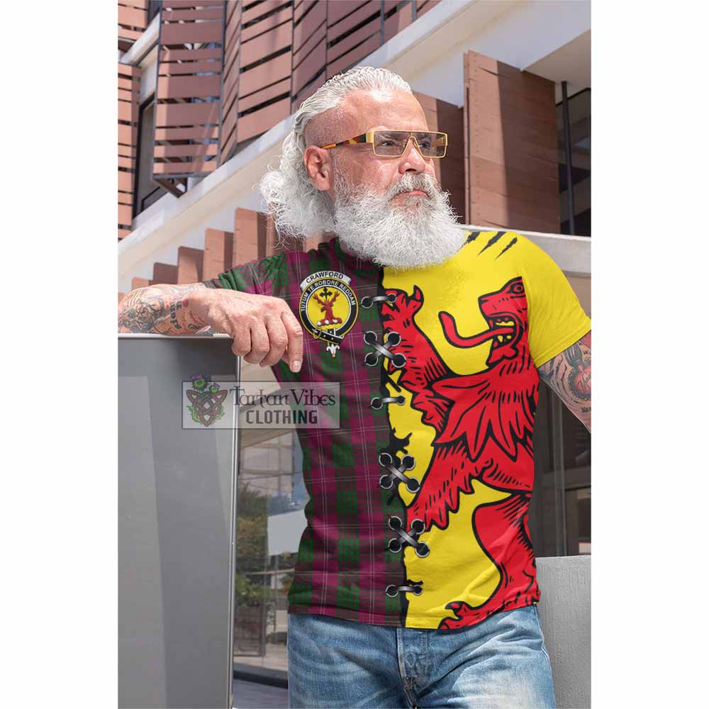 Crawford Tartan Family Crest Cotton T-shirt Lion Rampant Honor - Tartan Vibes Clothing