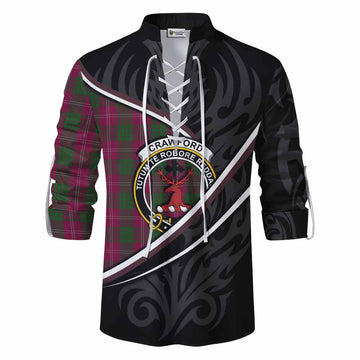 Crawford Tartan Family Crest Ghillie Kilt Shirt Celtic Scottish Thistle Floral - Tartan Vibes Clothing