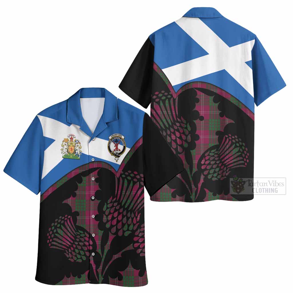 Crawford Tartan Family Crest Hawaiian Shirt Scotland Thistle Floral Flag Style