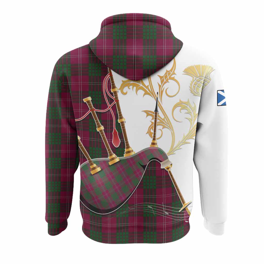 Crawford Tartan Family Crest Hoodie Bagpipes with Scottish Thistle