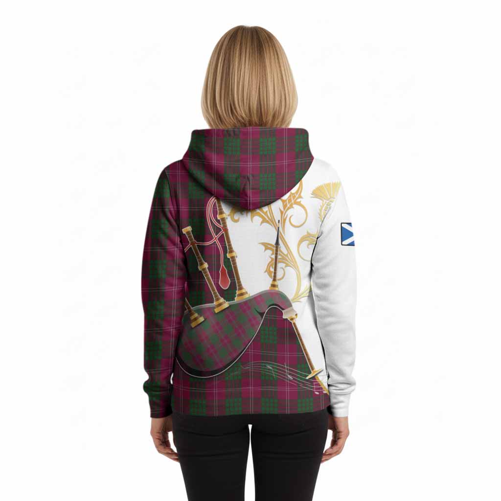 Crawford Tartan Family Crest Hoodie Bagpipes with Scottish Thistle