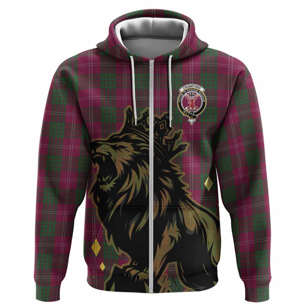 Crawford Tartan Family Crest Hoodie Crowned Lion Roaring