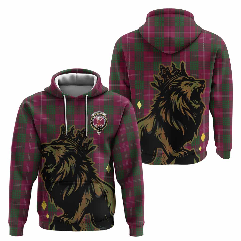 Crawford Tartan Family Crest Hoodie Crowned Lion Roaring