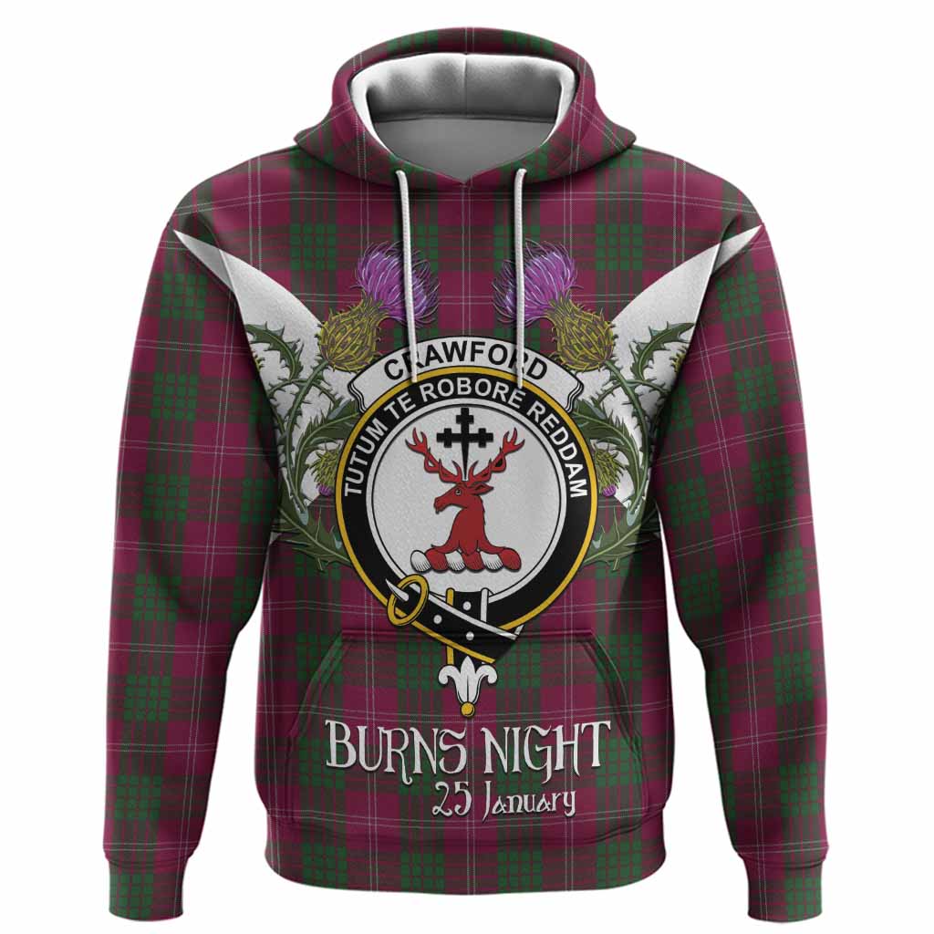 Crawford Tartan Family Crest Hoodie Scottish Burns Night Thistle Floral