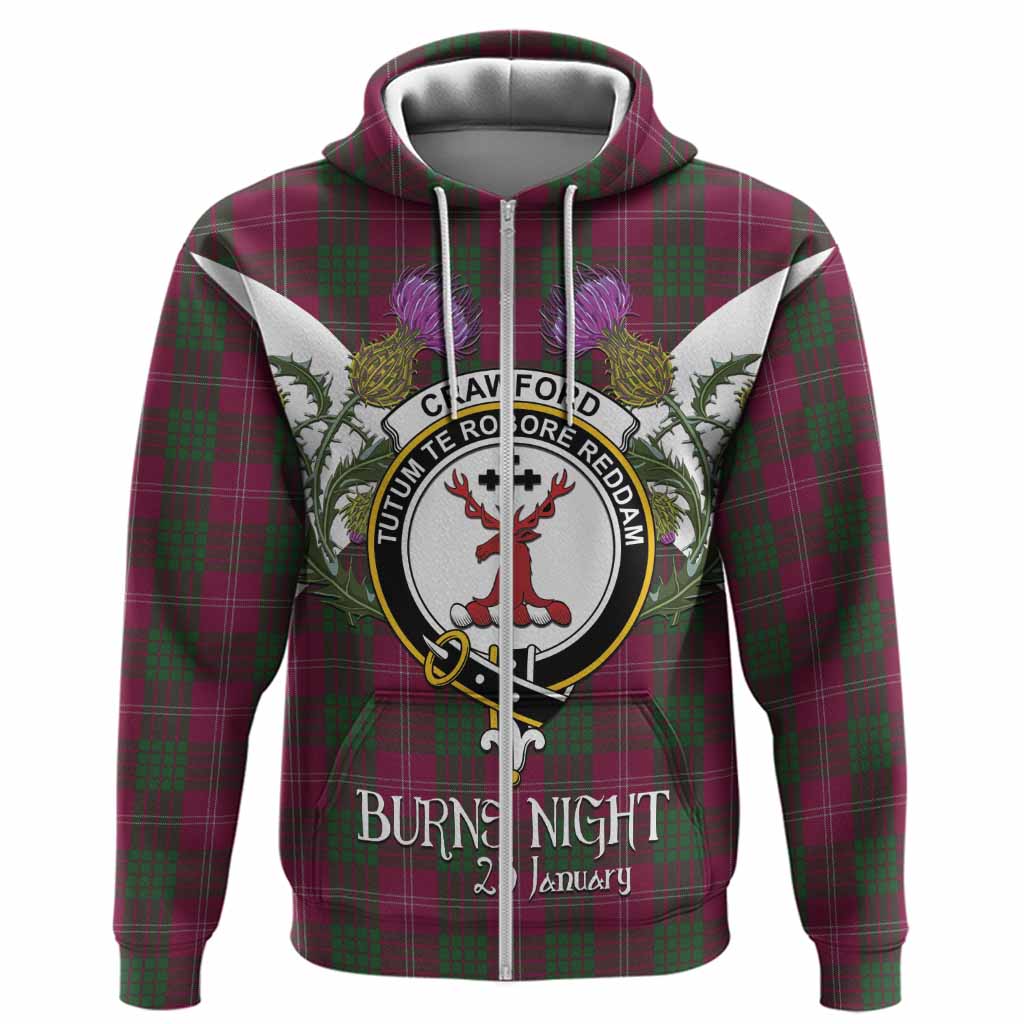 Crawford Tartan Family Crest Hoodie Scottish Burns Night Thistle Floral