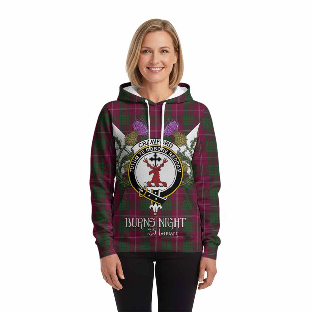 Crawford Tartan Family Crest Hoodie Scottish Burns Night Thistle Floral