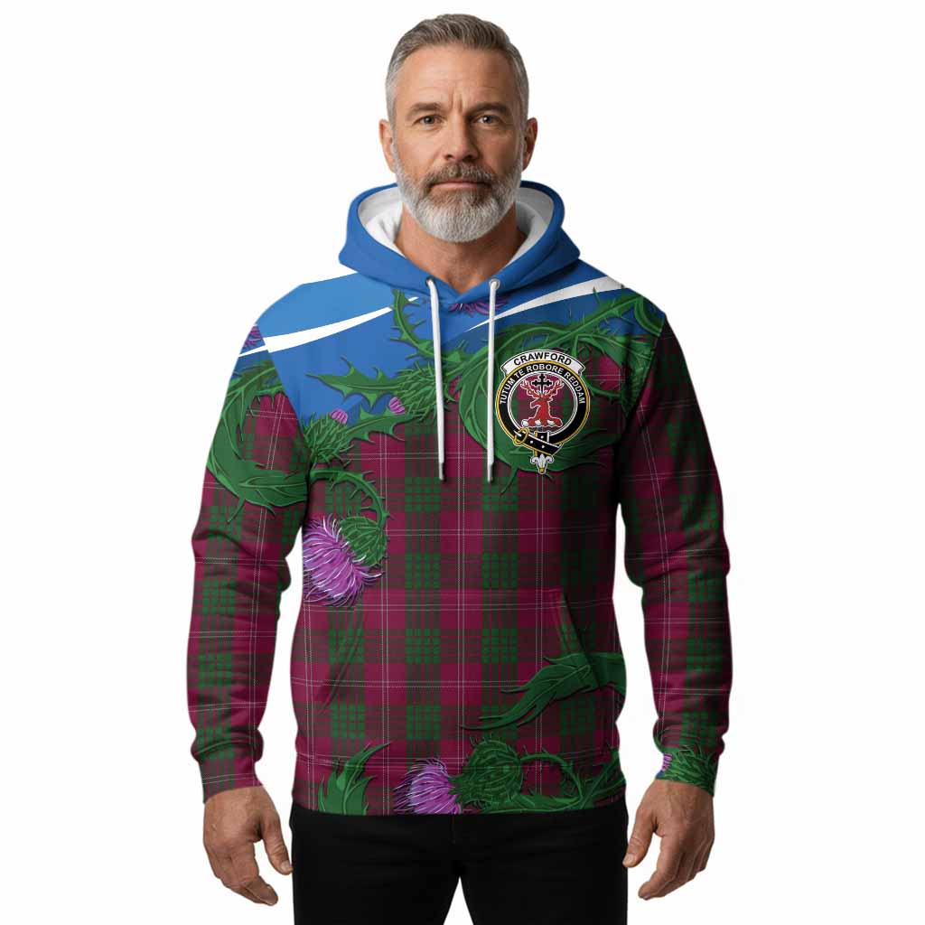 Crawford Tartan Family Crest Hoodie Thistle in Minimalism