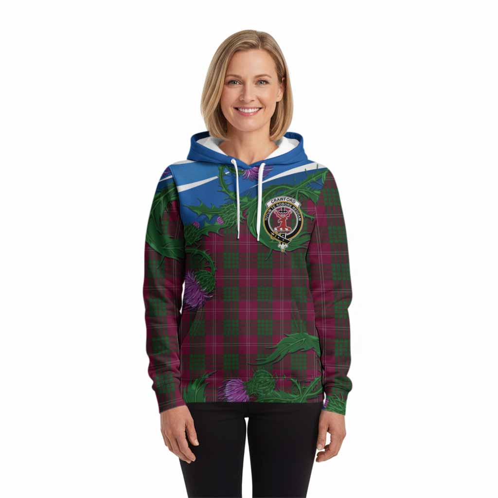 Crawford Tartan Family Crest Hoodie Thistle in Minimalism