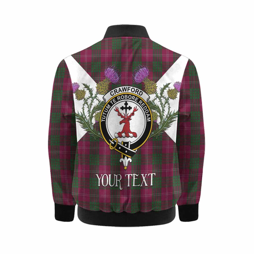 Crawford Tartan Family Crest Kid Bomber Jacket Scottish Burns Night Thistle Floral