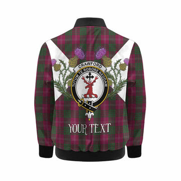Crawford Tartan Family Crest Kid Bomber Jacket Scottish Burns Night Thistle Floral