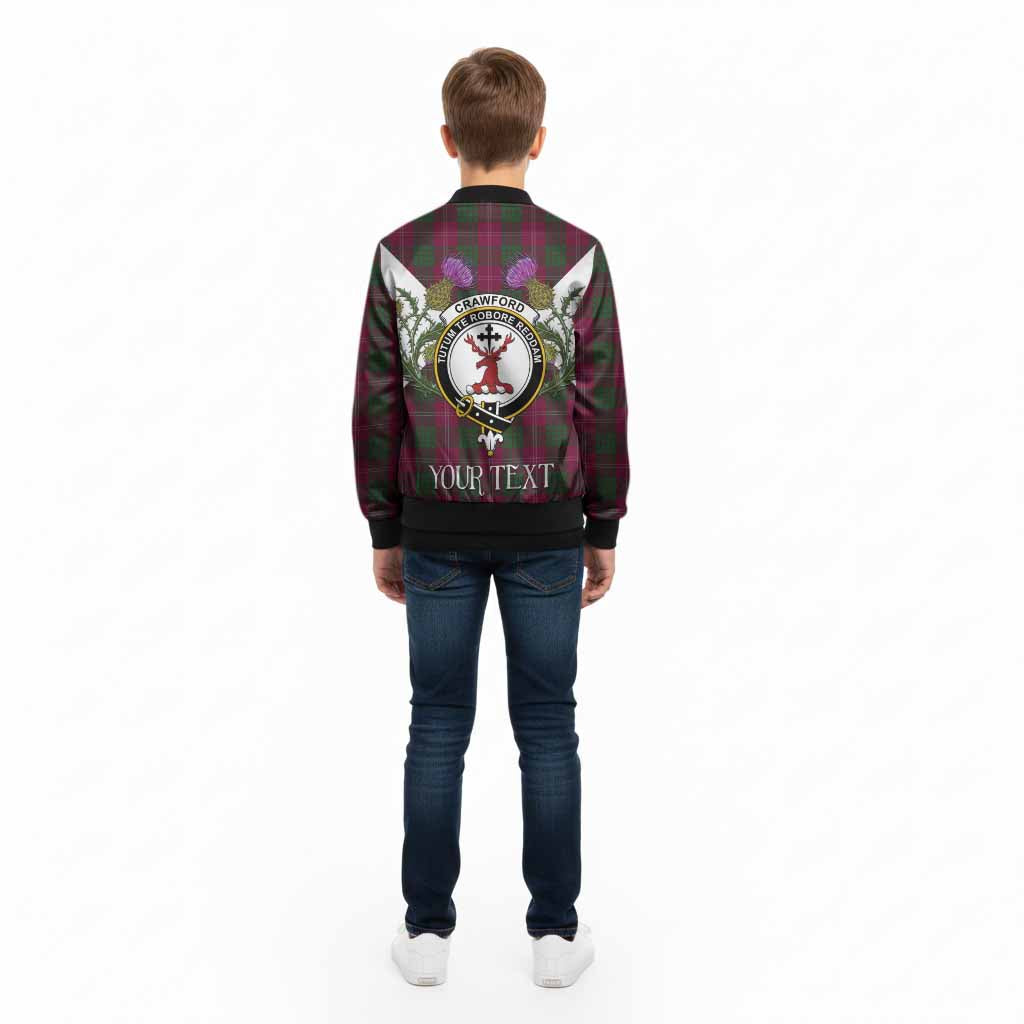 Crawford Tartan Family Crest Kid Bomber Jacket Scottish Burns Night Thistle Floral