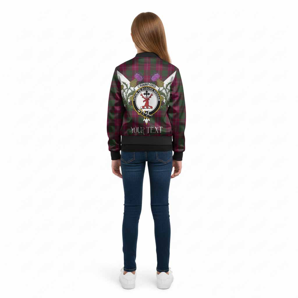 Crawford Tartan Family Crest Kid Bomber Jacket Scottish Burns Night Thistle Floral