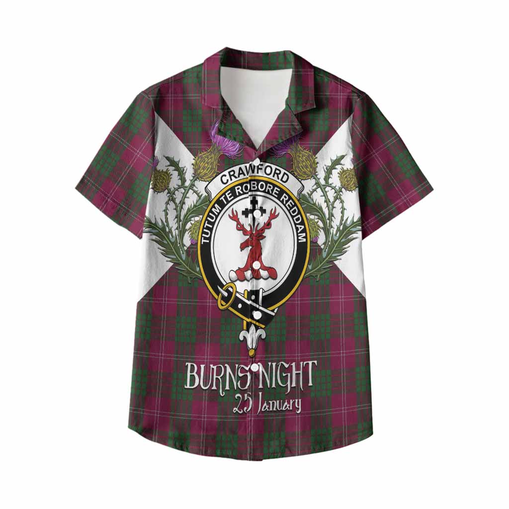Crawford Tartan Family Crest Kid Hawaiian Shirt Scottish Burns Night Thistle Floral