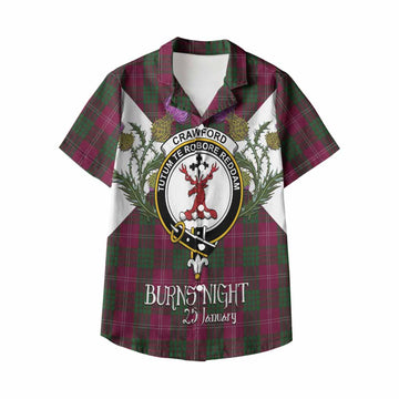 Crawford Tartan Family Crest Kid Hawaiian Shirt Scottish Burns Night Thistle Floral