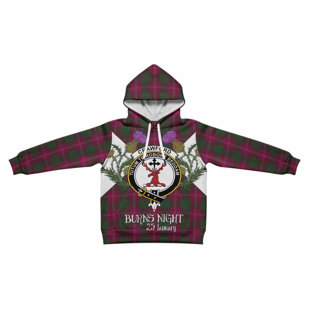 Crawford Tartan Family Crest Kid Hoodie Scottish Burns Night Thistle Floral