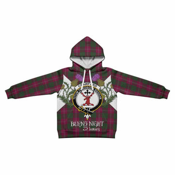 Crawford Tartan Family Crest Kid Hoodie Scottish Burns Night Thistle Floral