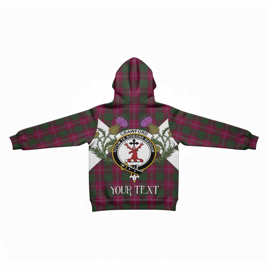 Crawford Tartan Family Crest Kid Hoodie Scottish Burns Night Thistle Floral