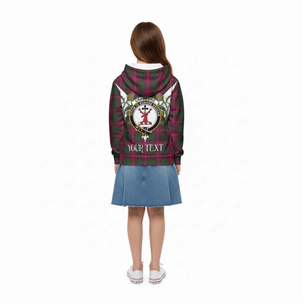Crawford Tartan Family Crest Kid Hoodie Scottish Burns Night Thistle Floral