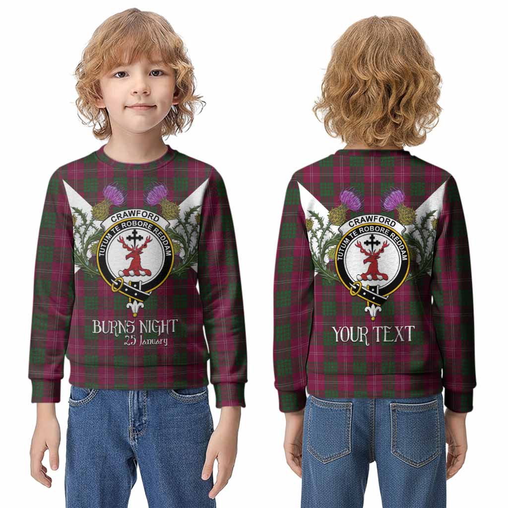 Crawford Tartan Family Crest Kid Knitted Sweatshirt Scottish Burns Night Thistle Floral