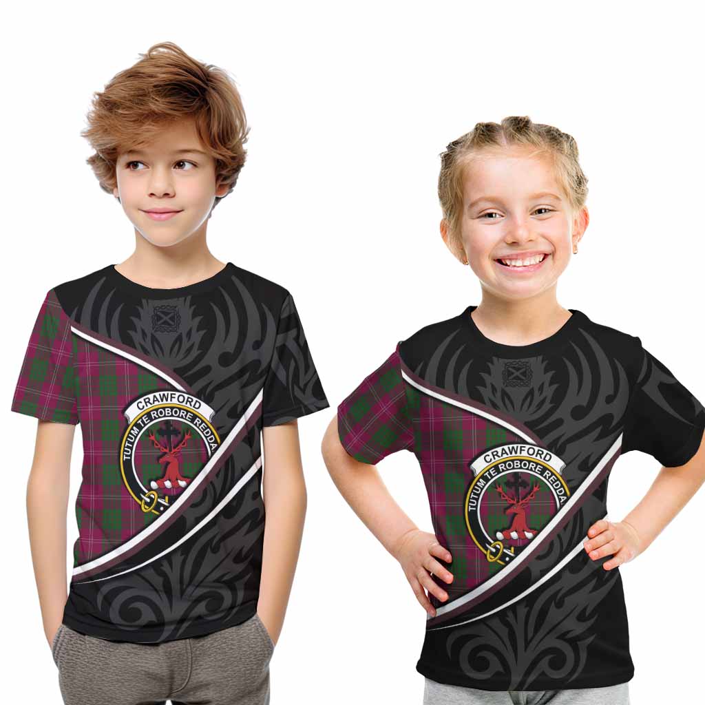 Crawford Tartan Family Crest Kid T-shirt Celtic Scottish Thistle Floral - Tartan Vibes Clothing