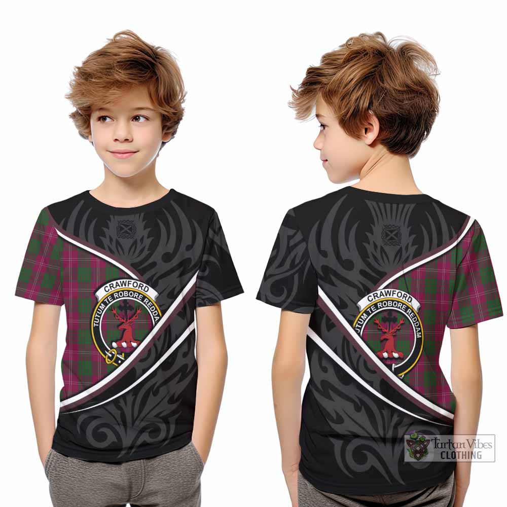 Crawford Tartan Family Crest Kid T-shirt Celtic Scottish Thistle Floral - Tartan Vibes Clothing