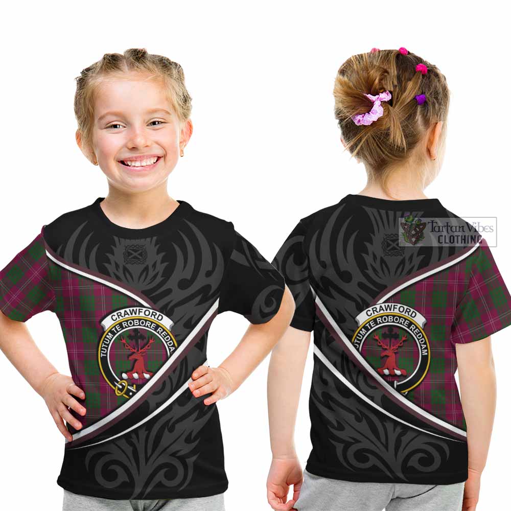 Crawford Tartan Family Crest Kid T-shirt Celtic Scottish Thistle Floral - Tartan Vibes Clothing