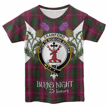 Crawford Tartan Family Crest Kid T-shirt Scottish Burns Night Thistle Floral