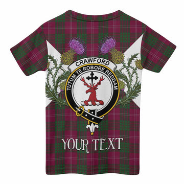 Crawford Tartan Family Crest Kid T-shirt Scottish Burns Night Thistle Floral